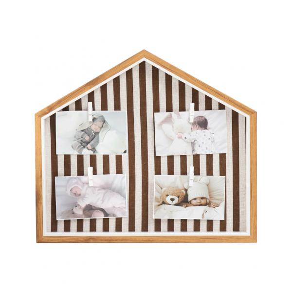Фоторамка Милый дом на 4 фото с прищепками, коричневая